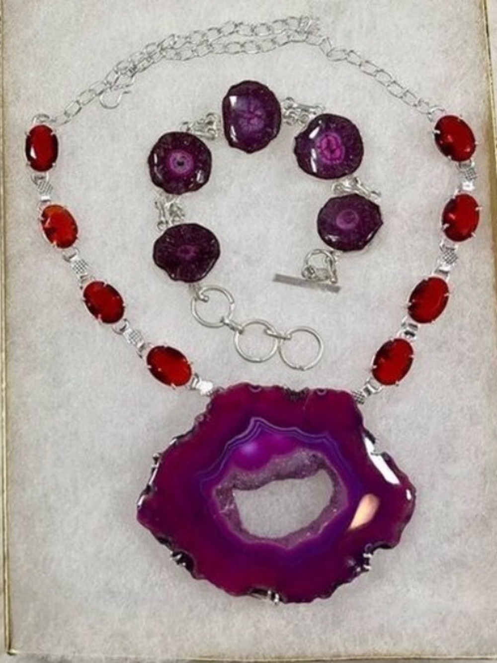 Pink Purple Solar Quartz Garnet Large Gemstone Necklace ONLY w/ Natural Cracking - Picture 11 of 11